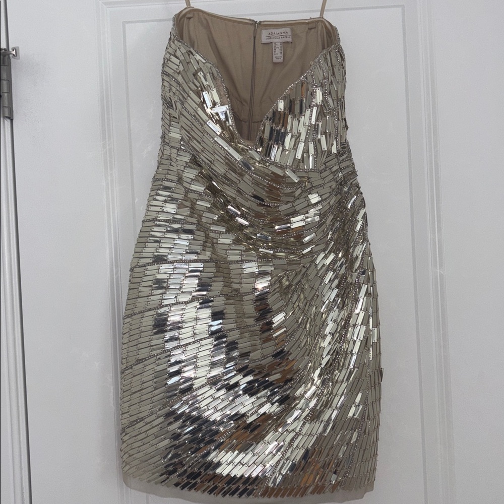 Adrianna Papell Strapless Gold Sequin Dress